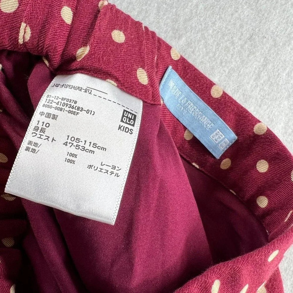 Uniqlo Skirt Girls 110 3-4Y Ines De La Fressange Polka Dot A-Line Twill Burgundy - Picture 10 of 12